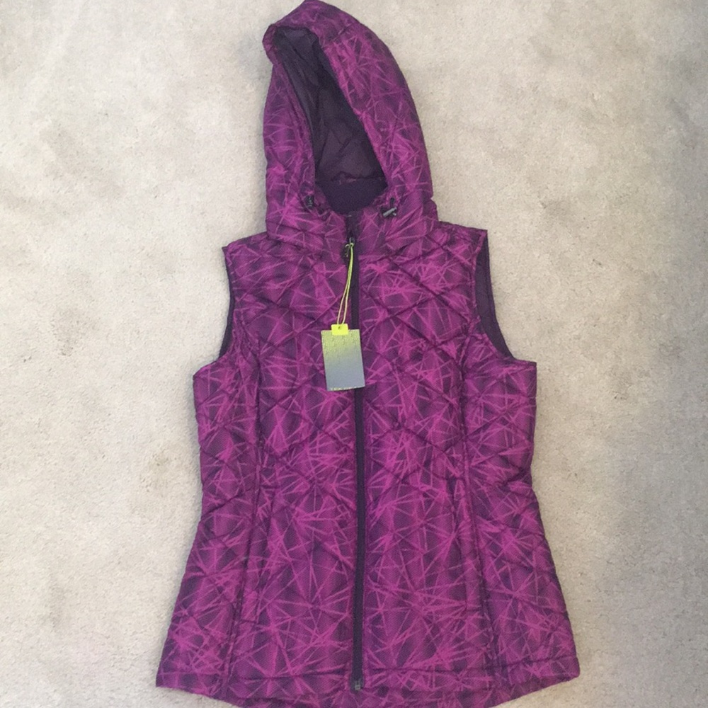 New w/ tags. Insulated pink/purple vest w/ hood.